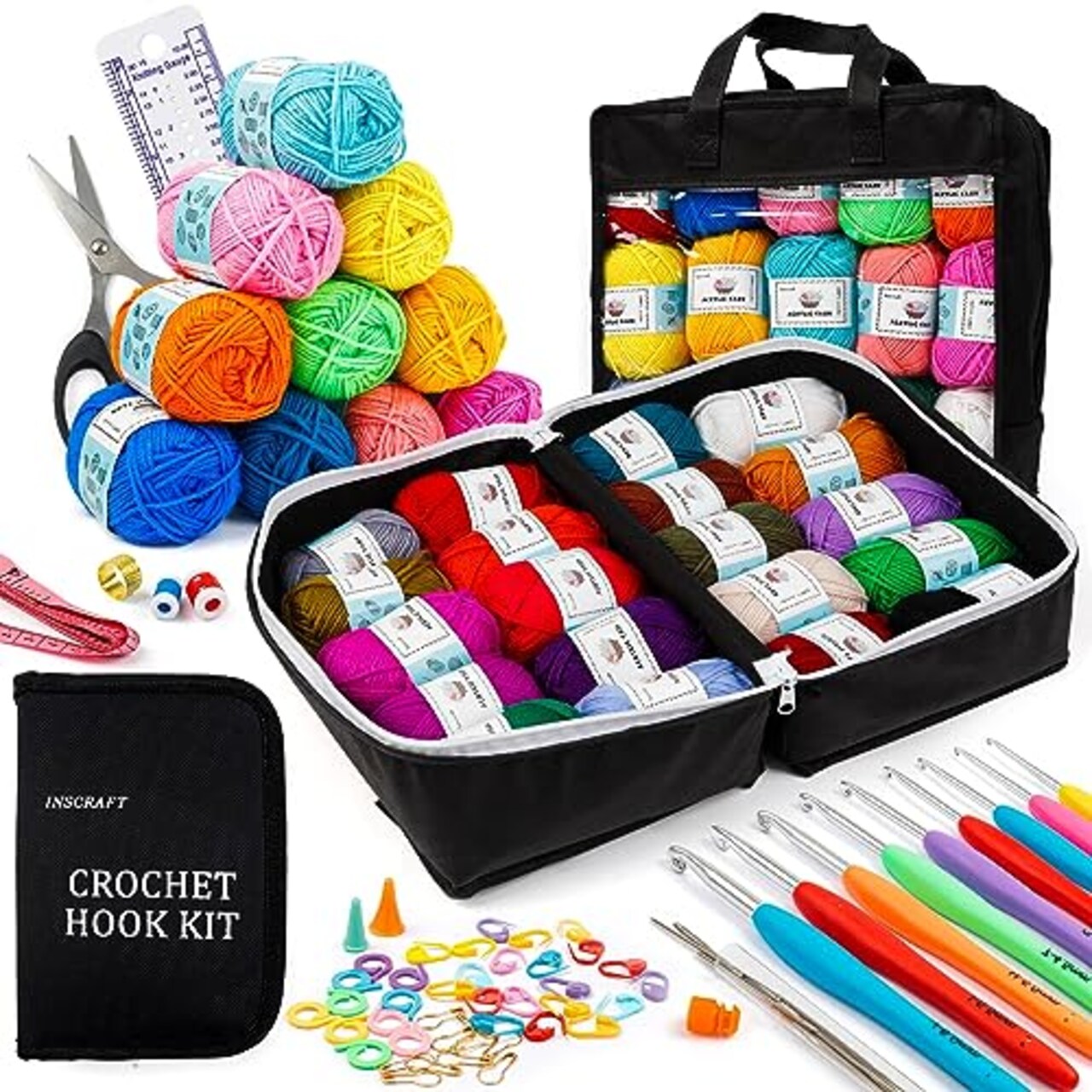 103 PCS Crochet Kit with Crochet Hooks Yarn Set, Premium Bundle Includes  1650 Yards Acrylic Yarn Skeins Balls, Needles, Accessories, Bag, Ideal  Starter Pack for Kids Adults Beginner Professionals